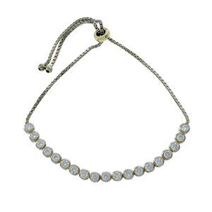 Gold Tone Cubic Zirconia Tennis Bracelet | Estate Sterling Silver Adjustable